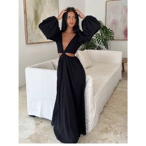 Indah Julie Cutout Maxi Dress Long Sleeve Black Size S NWT